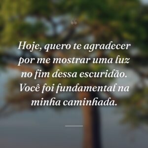 Hoje, quero te agradecer por me mostrar uma luz no fim dessa escuridão. Você foi fundamental na minha caminhada.