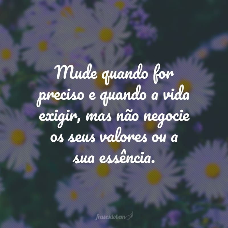 Mude quando for preciso e quando a vida exigir, mas não negocie os seus valores ou a sua essência.