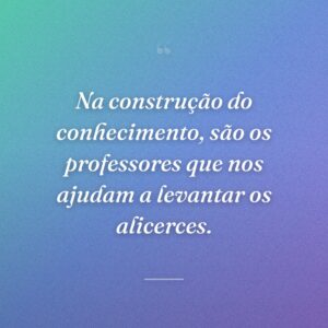 Na construção do conhecimento, são os professores que nos ajudam a levantar os alicerces.