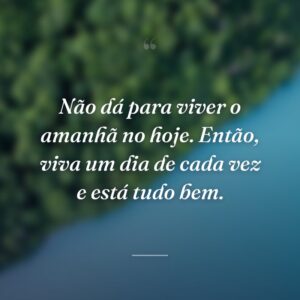 Não dá para viver o amanhã no hoje. Então, viva um dia de cada vez e está tudo bem.
