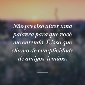 Não preciso dizer uma palavra para que você me entenda. É isso que chamo de cumplicidade de amigos-irmãos.