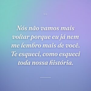 Nós não vamos mais voltar porque eu já nem me lembro mais de você. Te esqueci, como esqueci toda nossa história.