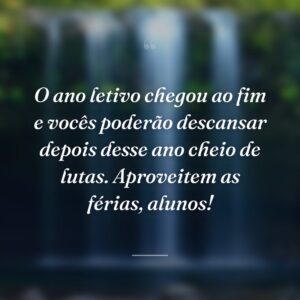 O ano letivo chegou ao fim e vocês poderão descansar depois desse ano cheio de lutas. Aproveitem as férias, alunos!