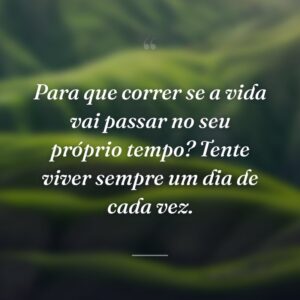 Para que correr se a vida vai passar no seu próprio tempo? Tente viver sempre um dia de cada vez.