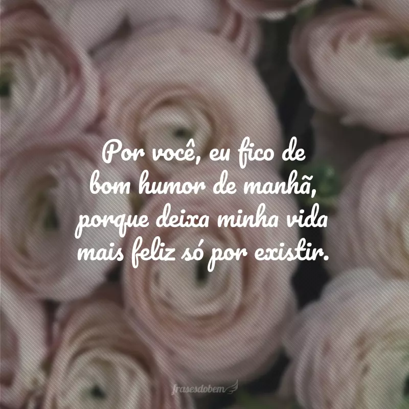 Por você, eu fico de bom humor de manhã, porque deixa minha vida mais feliz só por existir.