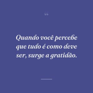 Quando você percebe que tudo é como deve ser, surge a gratidão.