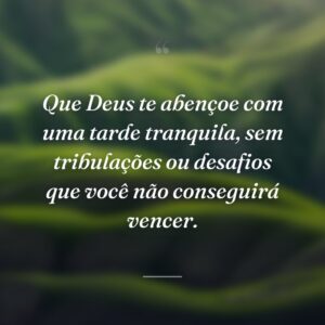 Que Deus te abençoe com uma tarde tranquila, sem tribulações ou desafios que você não conseguirá vencer.