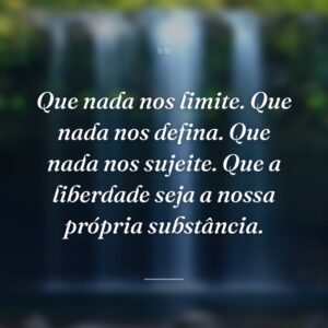 Que nada nos limite. Que nada nos defina. Que nada nos sujeite. Que a liberdade seja a nossa própria substância.