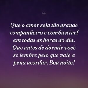 Que o amor seja tão grande companheiro e combustível em todas as horas do dia. Que antes de dormir você se lembre pelo que vale a pena acordar. Boa noite!