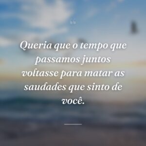 Queria que o tempo que passamos juntos voltasse para matar as saudades que sinto de você.
