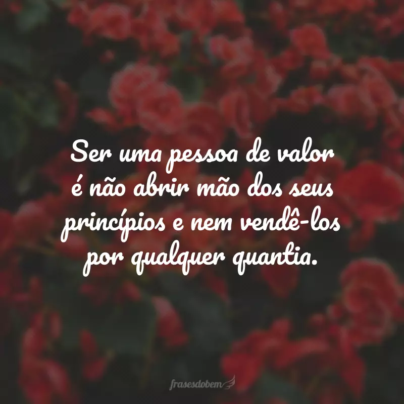 Ser uma pessoa de valor é não abrir mão dos seus princípios e nem vendê-los por qualquer quantia.