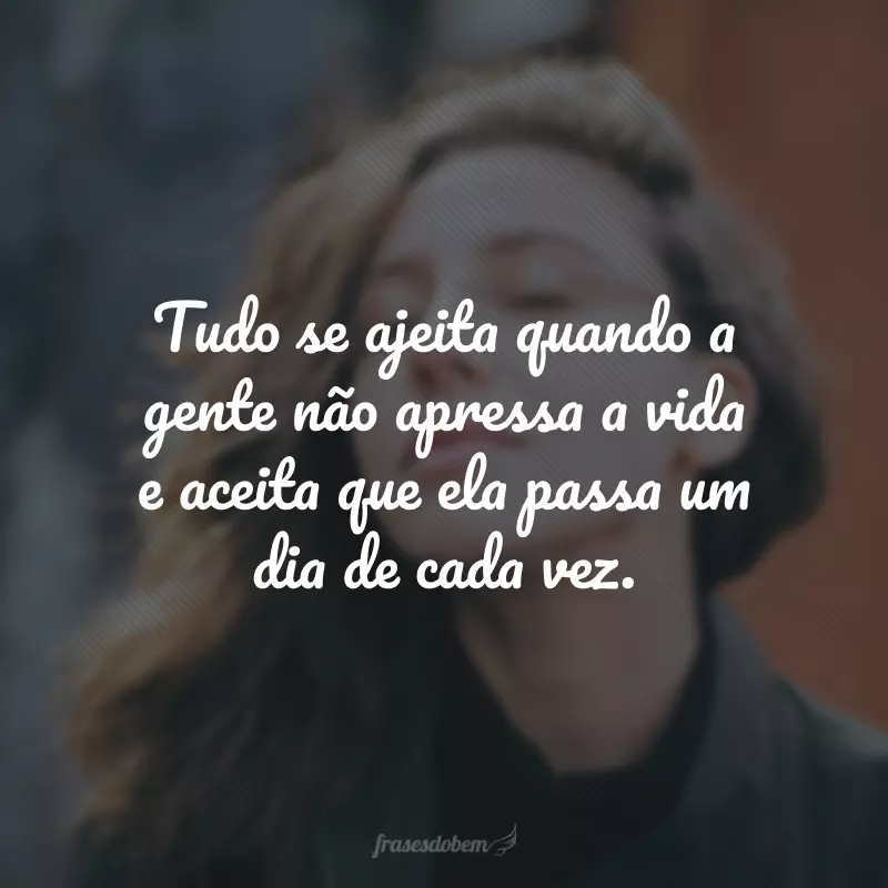 Tudo se ajeita quando a gente não apressa a vida e aceita que ela passa um dia de cada vez.