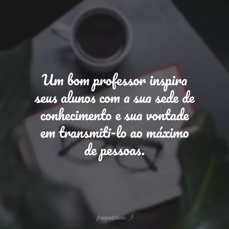 Um bom professor inspira seus alunos com a sua sede de conhecimento e sua vontade em transmiti-lo ao máximo de pessoas.