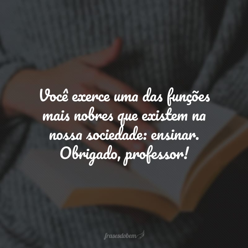 Você exerce uma das funções mais nobres que existem na nossa sociedade: ensinar. Obrigado, professor!