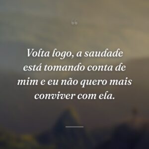 Volta logo, a saudade está tomando conta de mim e eu não quero mais conviver com ela.