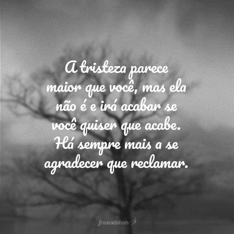 A tristeza parece maior que você, mas ela não é e irá acabar se você quiser que acabe. Há sempre mais a se agradecer que reclamar.