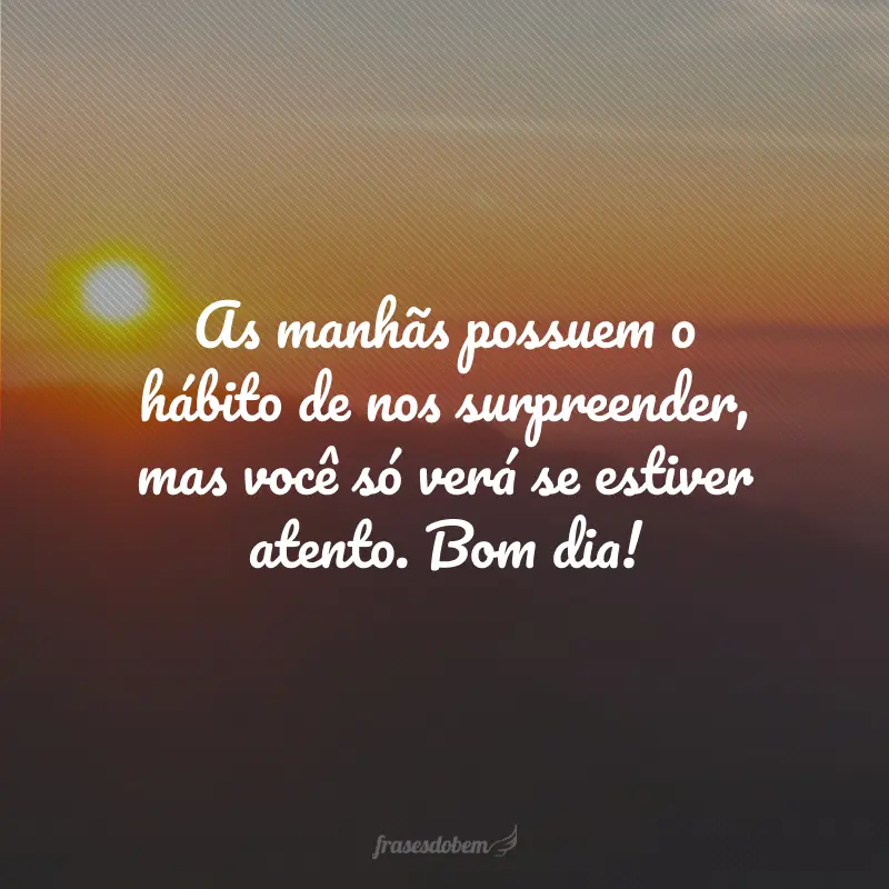 As manhãs possuem o hábito de nos surpreender, mas você só verá se estiver atento. Bom dia!