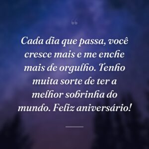 Cada dia que passa, você cresce mais e me enche mais de orgulho. Tenho muita sorte de ter a melhor sobrinha do mundo. Feliz aniversário!