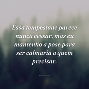 Essa tempestade parece nunca cessar, mas eu mantenho a pose para ser calmaria a quem precisar.