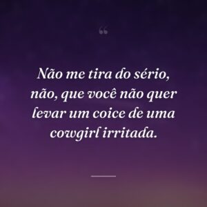Não me tira do sério, não, que você não quer levar um coice de uma cowgirl irritada.