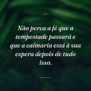 Não perca a fé que a tempestade passará e que a calmaria está à sua espera depois de tudo isso.