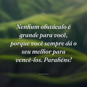 Nenhum obstáculo é grande para você, porque você sempre dá o seu melhor para vencê-los. Parabéns!