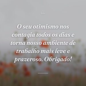 O seu otimismo nos contagia todos os dias e torna nosso ambiente de trabalho mais leve e prazeroso. Obrigado!