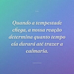 Quando a tempestade chega, a nossa reação determina quanto tempo ela durará até trazer a calmaria.