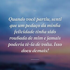 Quando você partiu, senti que um pedaço da minha felicidade tinha sido roubada de mim e jamais poderia tê-la de volta. Isso doeu demais!