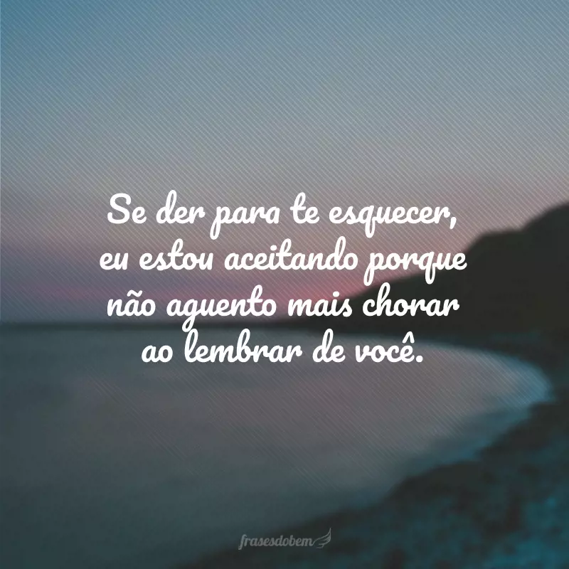 Se der para te esquecer, eu estou aceitando porque não aguento mais chorar ao lembrar de você.