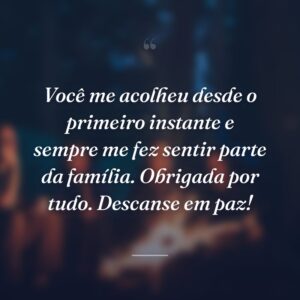 Você me acolheu desde o primeiro instante e sempre me fez sentir parte da família. Obrigada por tudo. Descanse em paz!