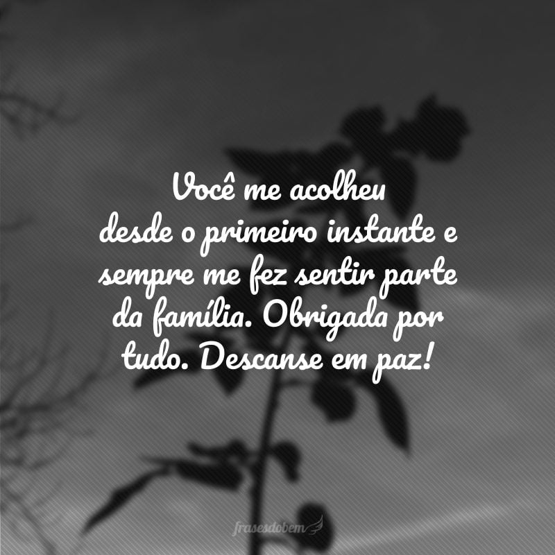 Você me acolheu desde o primeiro instante e sempre me fez sentir parte da família. Obrigada por tudo. Descanse em paz!