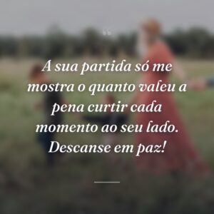 A sua partida só me mostra o quanto valeu a pena curtir cada momento ao seu lado. Descanse em paz!