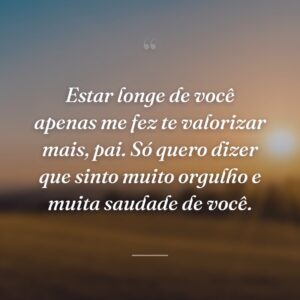 Estar longe de você apenas me fez te valorizar mais, pai. Só quero dizer que sinto muito orgulho e muita saudade de você.