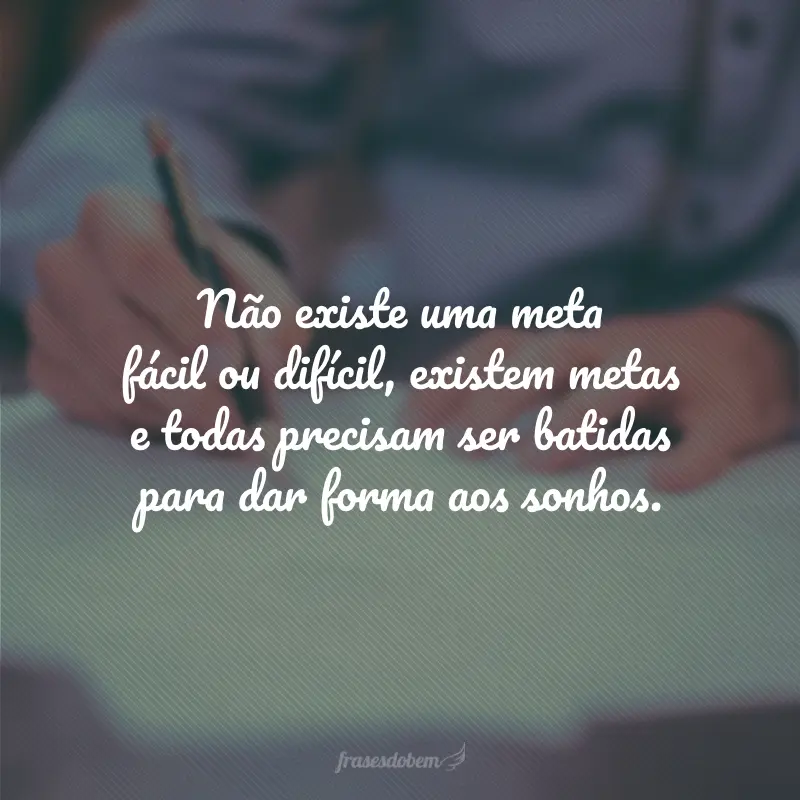 Não existe uma meta fácil ou difícil, existem metas e todas precisam ser batidas para dar forma aos sonhos.