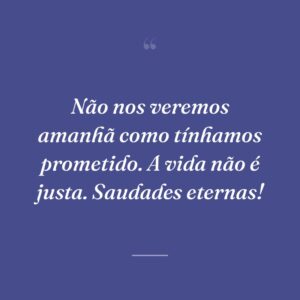Não nos veremos amanhã como tínhamos prometido. A vida não é justa. Saudades eternas!