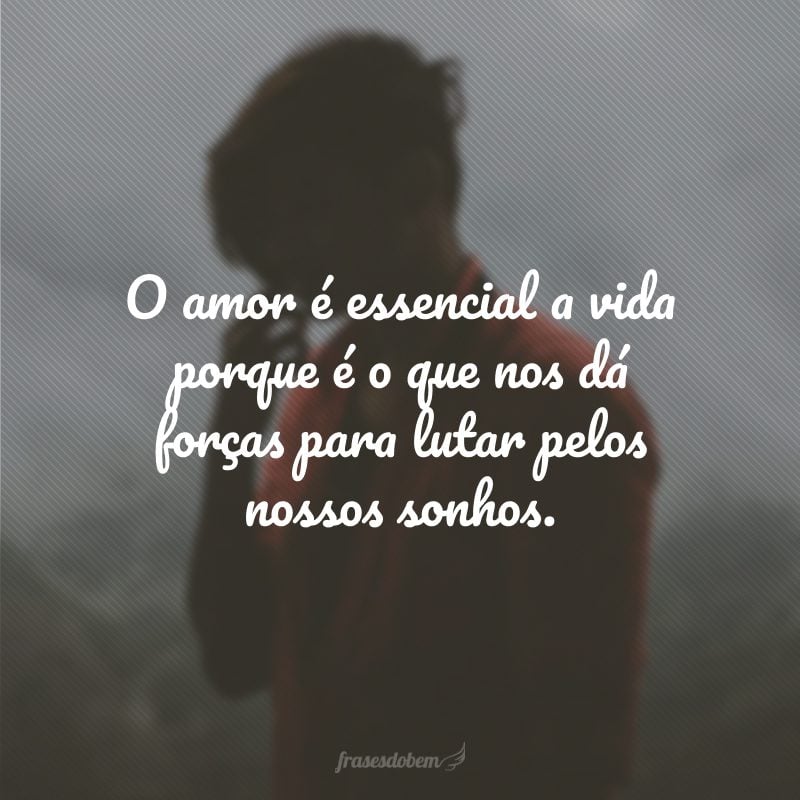 O amor é essencial a vida porque é o que nos dá forças para lutar pelos nossos sonhos.