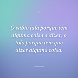 O sábio fala porque tem alguma coisa a dizer, o tolo porque tem que dizer alguma coisa.