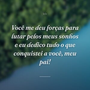 Você me deu forças para lutar pelos meus sonhos e eu dedico tudo o que conquistei a você, meu pai!