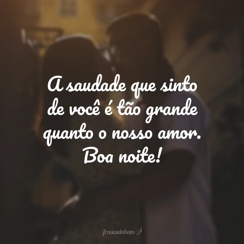 A saudade que sinto de você é tão grande quanto o nosso amor. Boa noite!