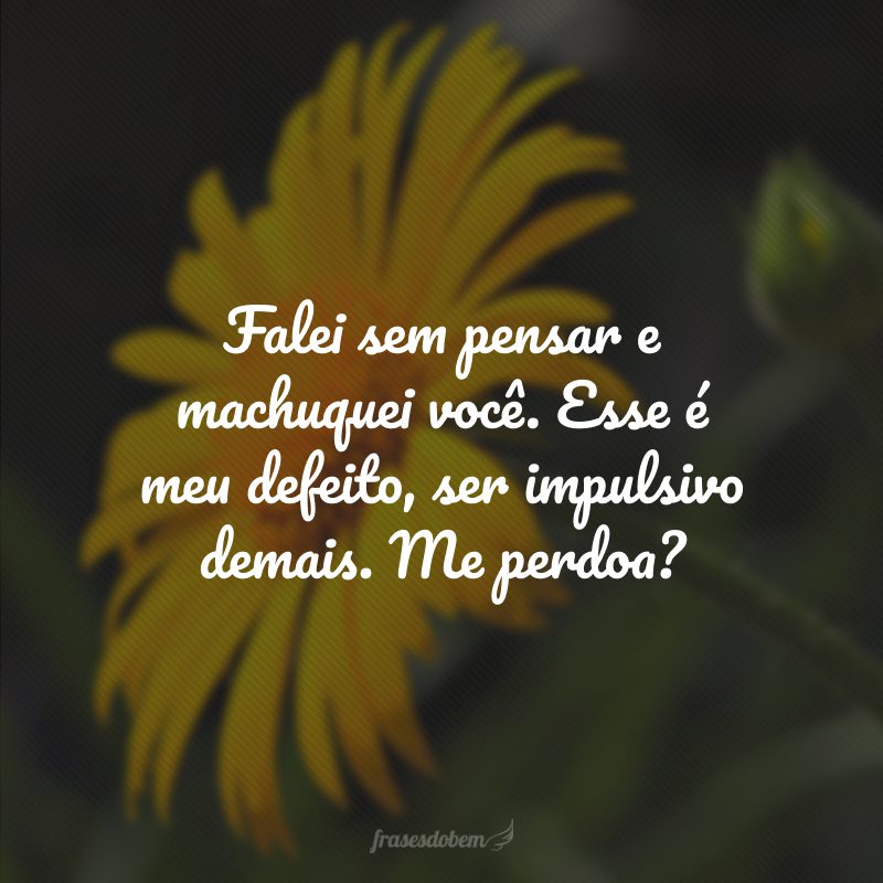 Falei sem pensar e machuquei você. Esse é meu defeito, ser impulsivo demais. Me perdoa?