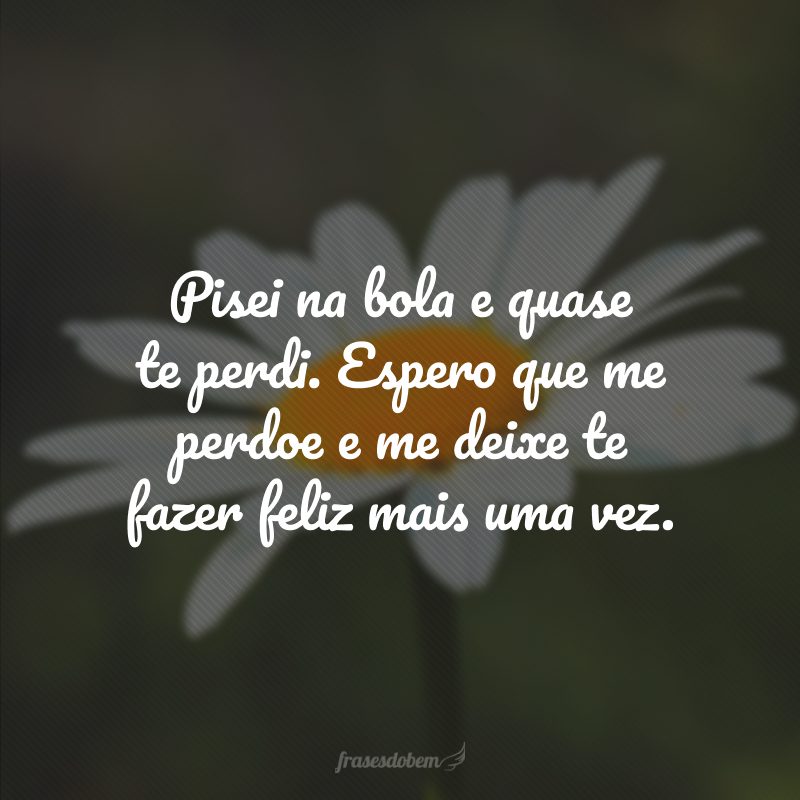 Pisei na bola e quase te perdi. Espero que me perdoe e me deixe te fazer feliz mais uma vez.