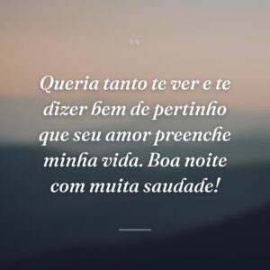 Queria tanto te ver e te dizer bem de pertinho que seu amor preenche minha vida. Boa noite com muita saudade!