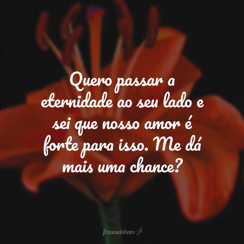 Quero passar a eternidade ao seu lado e sei que nosso amor é forte para isso. Me dá mais uma chance?