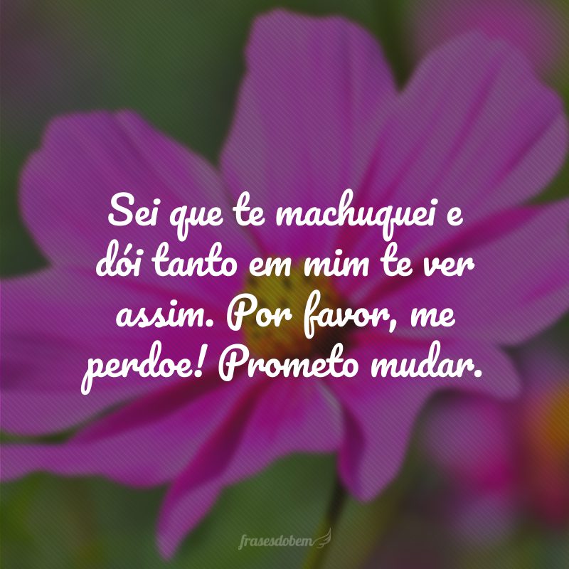 Sei que te machuquei e dói tanto em mim te ver assim. Por favor, me perdoe! Prometo mudar.