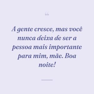 A gente cresce, mas você nunca deixa de ser a pessoa mais importante para mim, mãe. Boa noite!