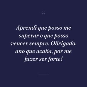 Aprendi que posso me superar e que posso vencer sempre. Obrigado, ano que acaba, por me fazer ser forte!