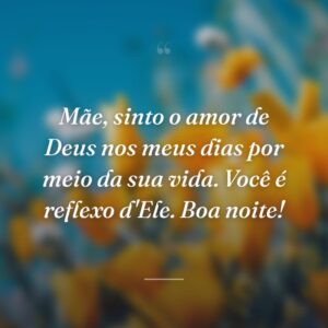 Mãe, sinto o amor de Deus nos meus dias por meio da sua vida. Você é reflexo d'Ele. Boa noite!