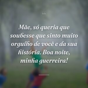 Mãe, só queria que soubesse que sinto muito orgulho de você e da sua história. Boa noite, minha guerreira!