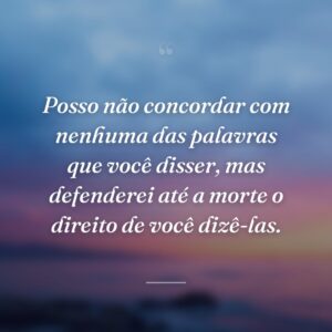 Posso não concordar com nenhuma das palavras que você disser, mas defenderei até a morte o direito de você dizê-las.